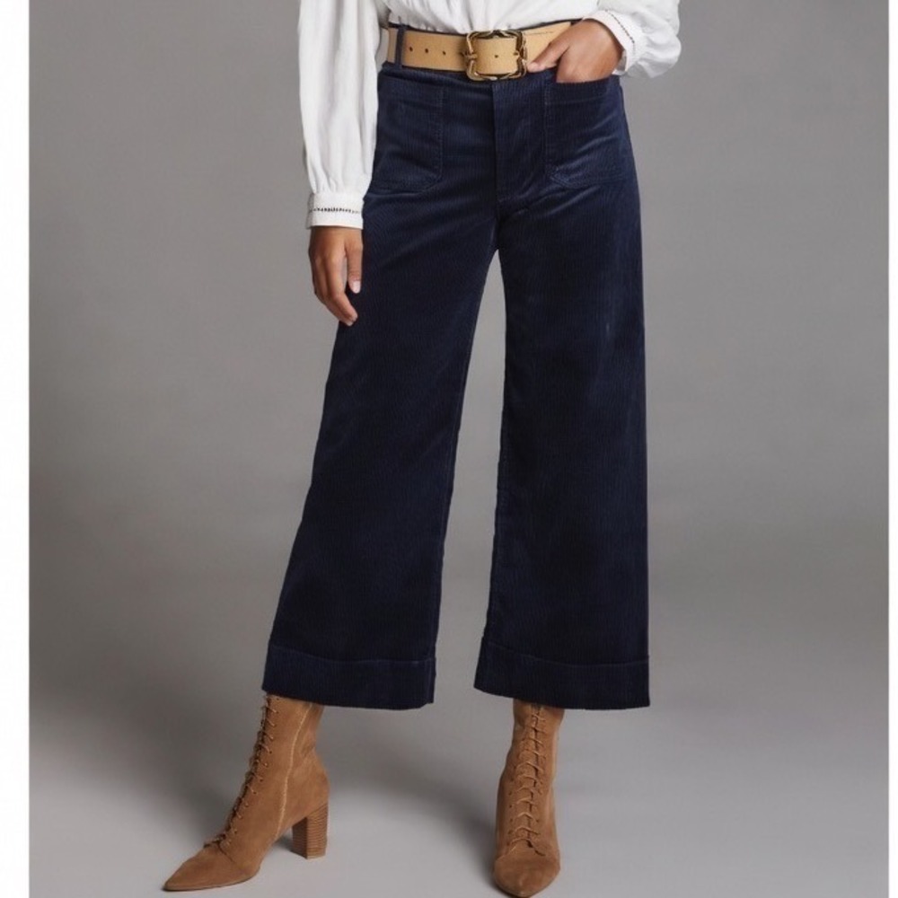Maeve by Anthropologie The Colette Navy Blue Corduroy Wide Leg Pants 28